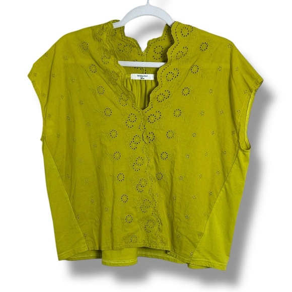 Samansa Mos2 Blue Lime Green Cotton Blouse M/L - Picture 1 of 5
